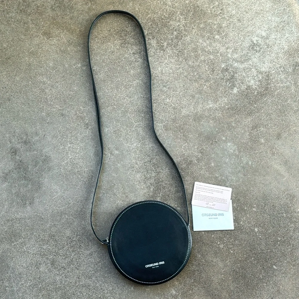 Orseund Iris Black Leather Round Crossbody Purse 48/60 - Picture 1 of 7